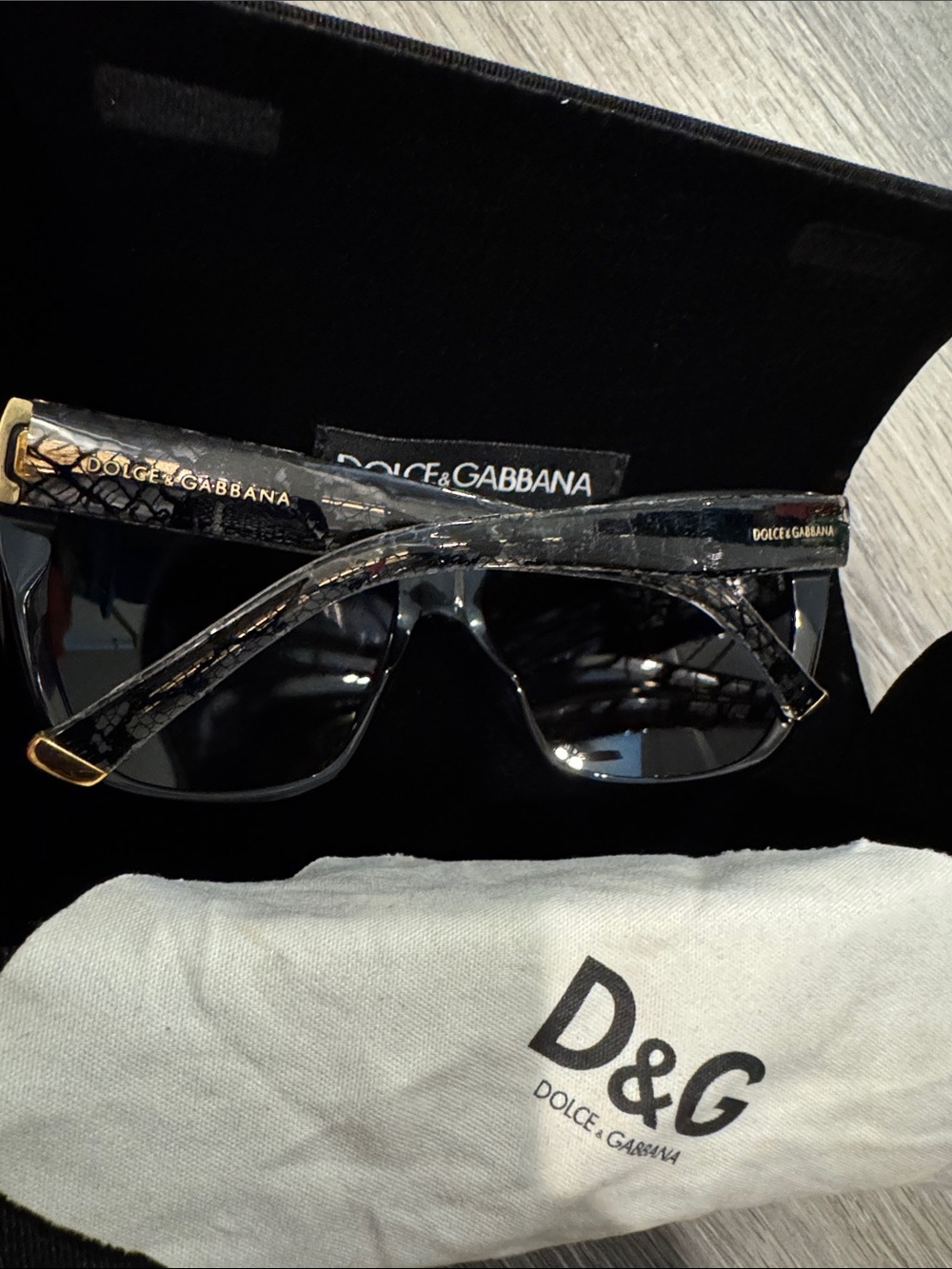 Dolce & Gabbana Black Sunglasses with Gold Accents